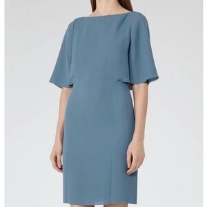 Reiss marine blue fluted sleeve dress